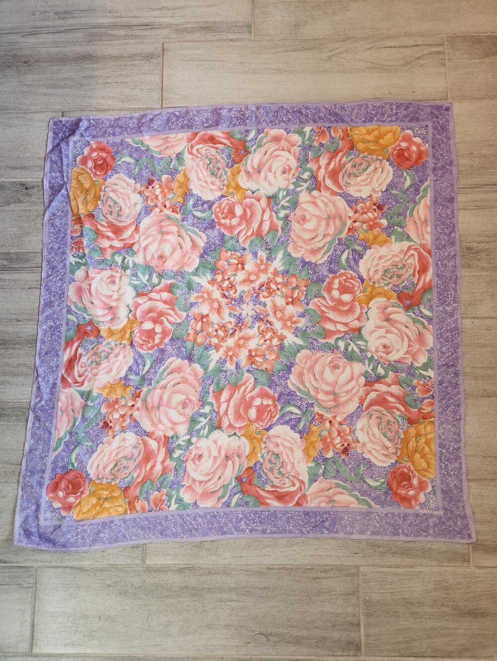 Vintage Albert Nipon Scarf Lilac Pink Pastel Peony Roses Framed Square Giant